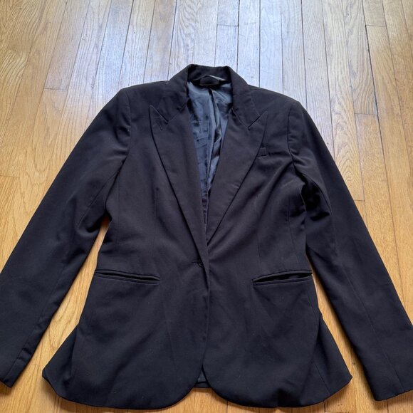 Norma Kamali Size 12 Black One-Button Peak Lapel Single-Breasted Blazer Jacket - Picture 2 of 12